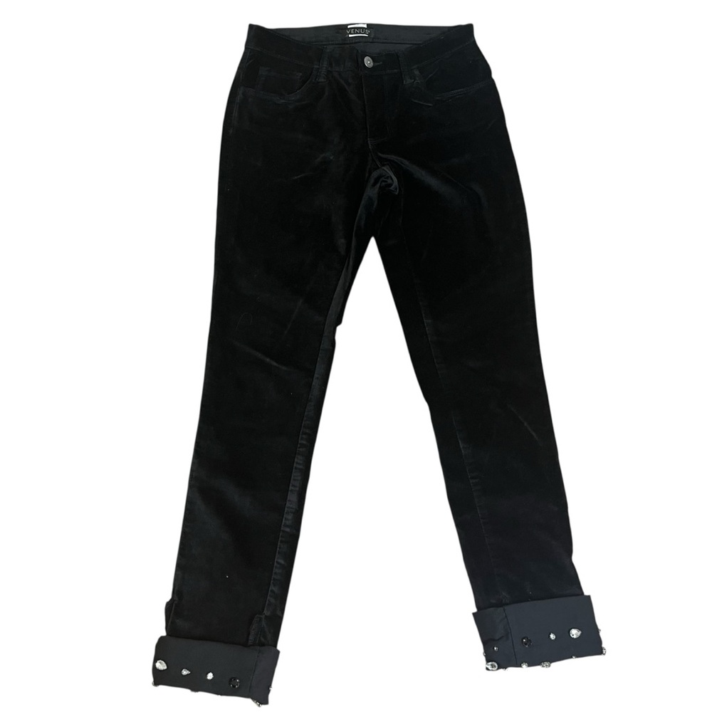 VENUS Black Velvet Slim Ankle Jeans with Embellished Cuffs Sz 2